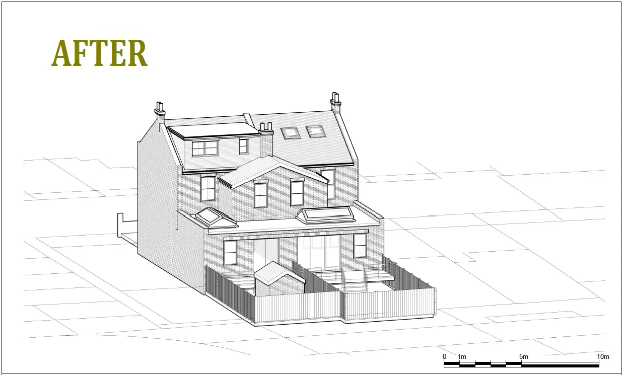 Architectural Drawing of Planning for first floor rear extension with neighbour