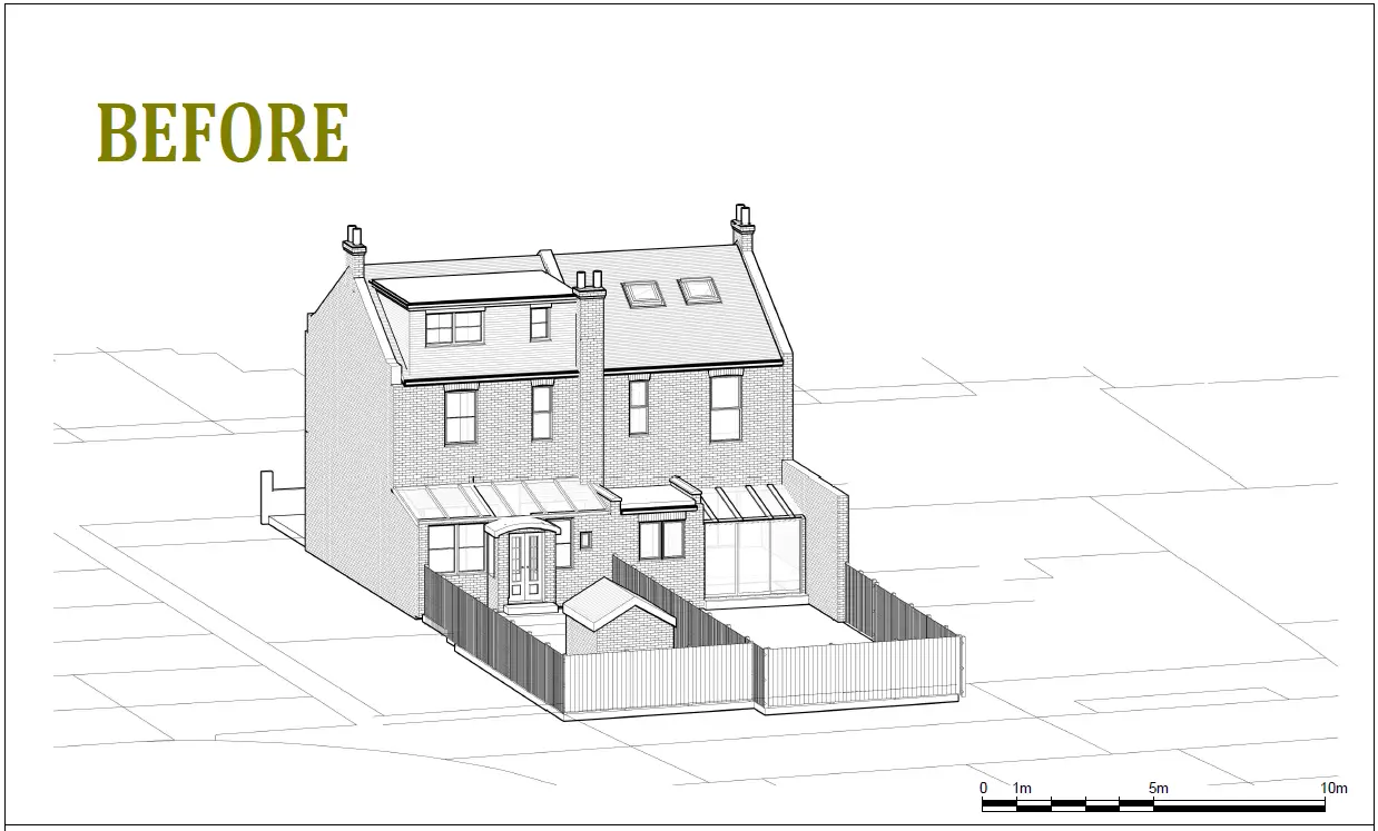 Architectural drawing for first floor rear extension with neighbour