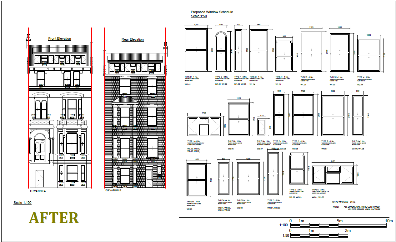 Architectural drawing of property after window relpacement