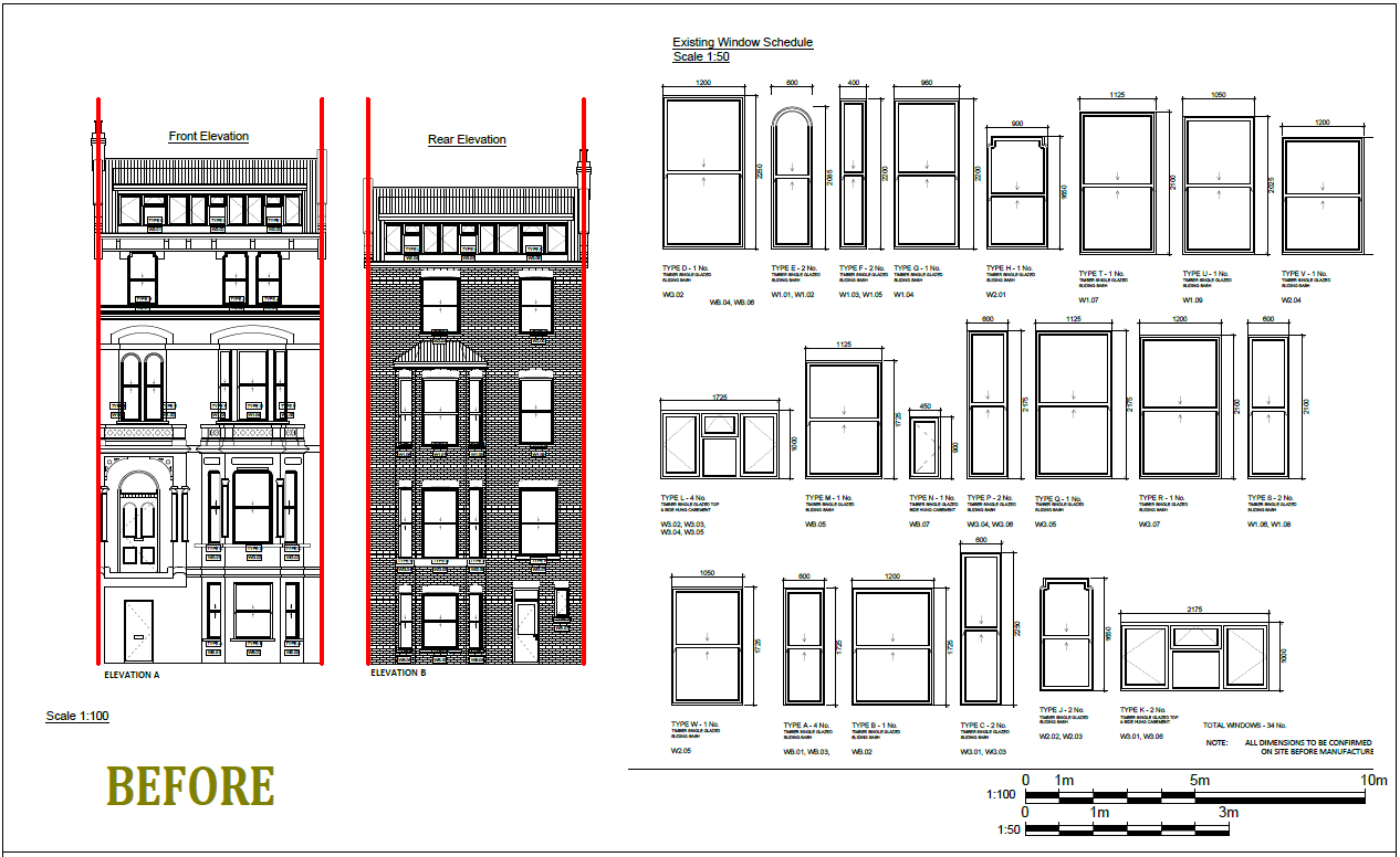 Architectural drawing of property prior to replacement of window