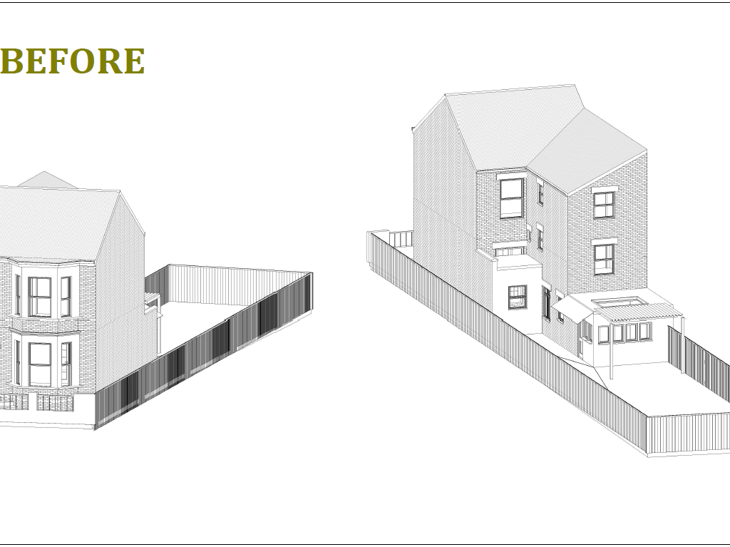 Architectural drawing for rear extension in Hackney