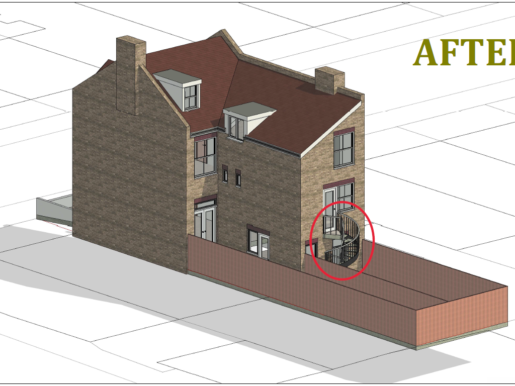 Architectural drawing for the installation of external staircase