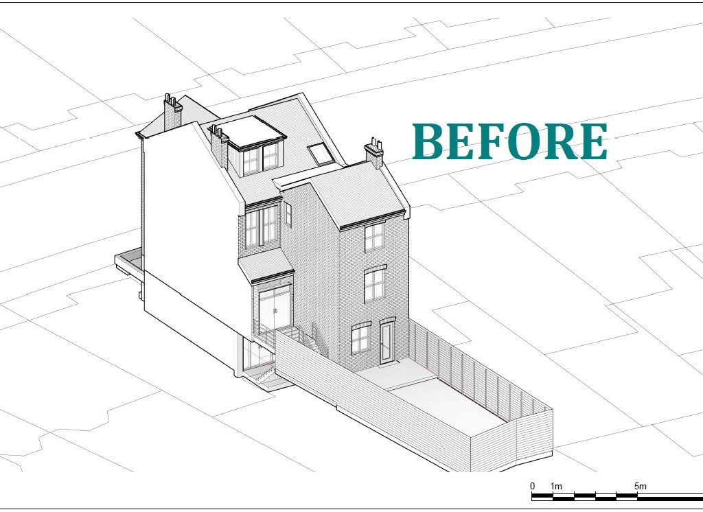 Architectural drawing of Hackney property before wrap around extension